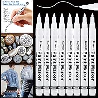 White Paint Pen, 8 Pack 0.7mm White Acrylic Paint Pens Quick-drying Permanent Marker for Rock Plastic Leather Fabric Wood Glass Metal Stone Ceramic Canvas Marker Extra Fine Point Opaque Ink