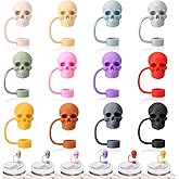 XLSXEXCL 12 Pcs Skull Straw Cover Caps Compatible with Stanley Cup Silicone Cute Reusable Straw Toppers for Cups 30&40 Oz Tumbler Accessories 10mm