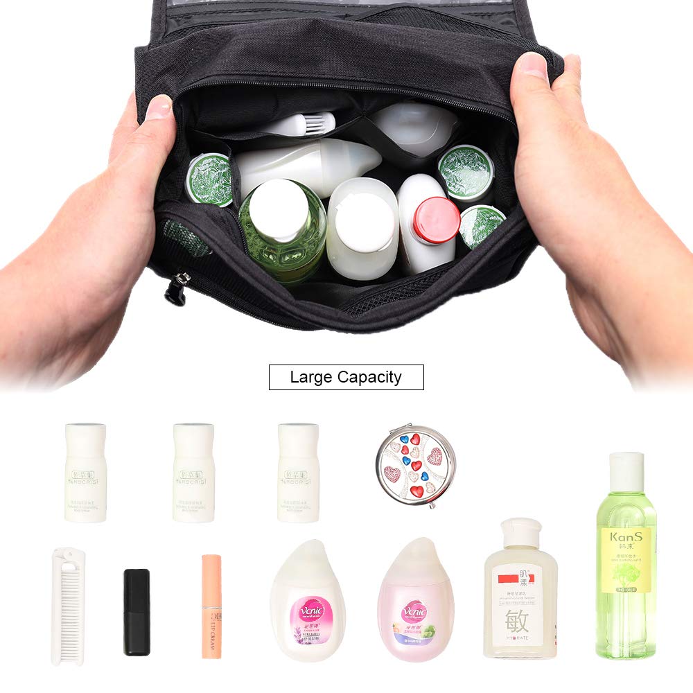 Water Resistant Hanging Toiletry Bag Cosmetic Bags with 8 Pouches Bathroom Shower Organizer Portable Durable for Men and Women (Black)