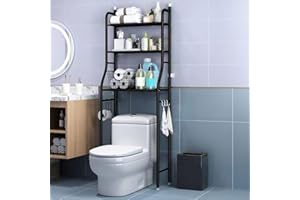 MilleLoom 3-Tier Over The Toilet Rack,Bathroom Organizer Shelf,Wrought Iron Bathroom Shelf Above Toilet,Sturdy,Waterproof,Freestanding Space Saver for Restroom,Laundry,Balcony,Black