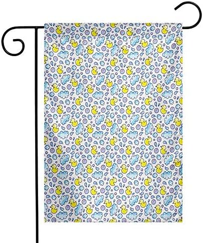 Zmstroy Custom Colorful Garden Flag, Vertical Double Sided Yard Outdoor Decorative, 12.5"x18", Washing Time Themed Image with Soap Bubbles Water Droplets Rubber Ducks Pattern, Blue Lilac Yellow