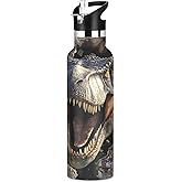 Dinosaur Insulated Water Bottle with Straw Lid,Vacuum Stainless Steel Mug Leakproof Tumbler Flask Jurassic Kids Water Bottle for Sports Travel School,20oz