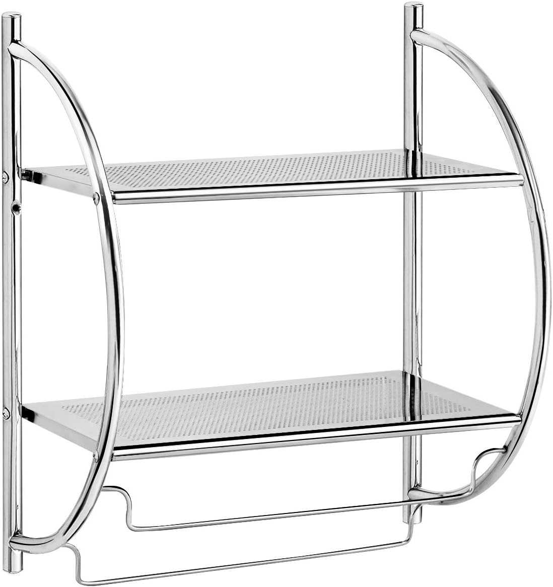 TANGKULA Wall Mount 2 Tier Bathroom Shelf with Towel Bars, 18"W X 10"D X 22"H, Chrome Bathroom Shelf, Home Toilet Double Layer Storage Shelf, Rustproof Chrome Shelf, Towel Shelf - - 