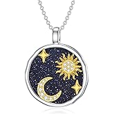 LWXIE Diamond Sun and Moon Necklace for Women 925 Sterling Silver Celestial Pendant Necklaces with Lab Grown Diamonds Jewelry Gifts for Mom Wife Girlfriend Daughter Sister Friend