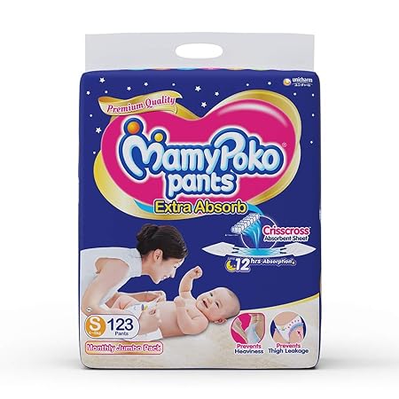 MamyPoko Pants Extra Absorb Diapers Monthly Pack, Small (Pack of 123)