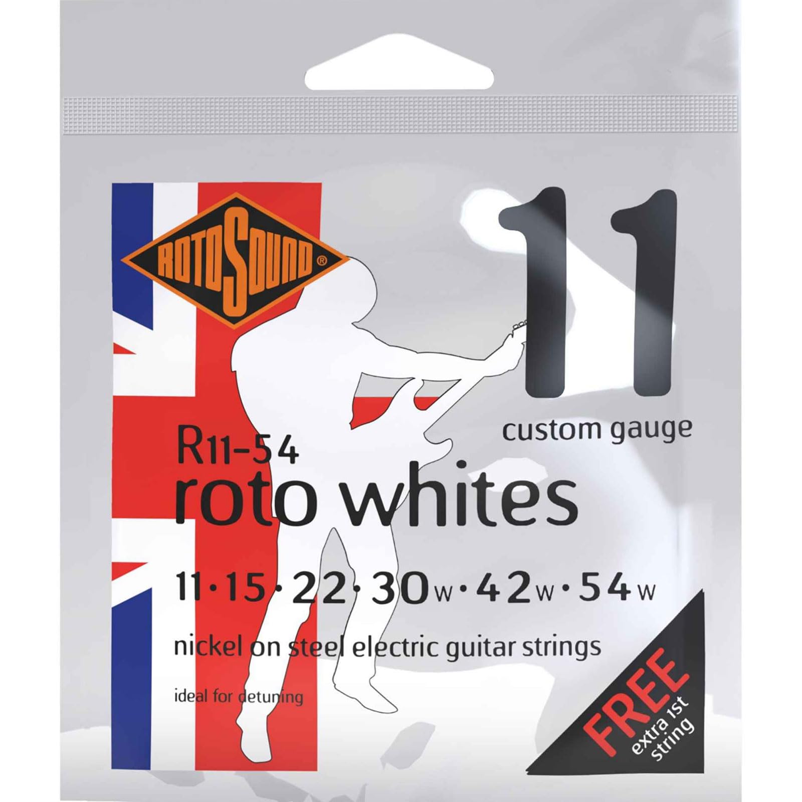 Rotosound Strings for E‑Guitar Roto Nickel Plated WHITES R11‑54 Custom 11‑54