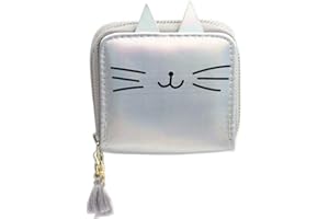 timlee Cute Girls Kitty Short Wallets Silver Cat Wallets With Tassels For Women Girls Christmas Gift(Silver Cat)