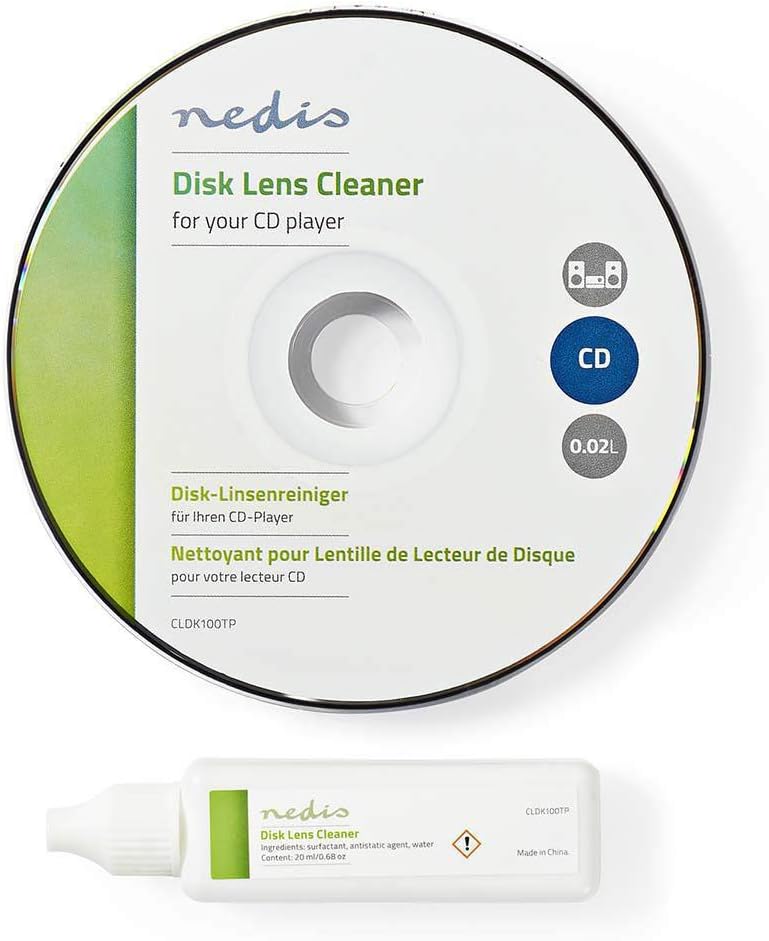 NEDIS Disk Lens Cleaner with Ultra-Thin Brush & 20ml Liquid for Home Office & Car CD Player, transparent, 1 ml (Pack of 1)