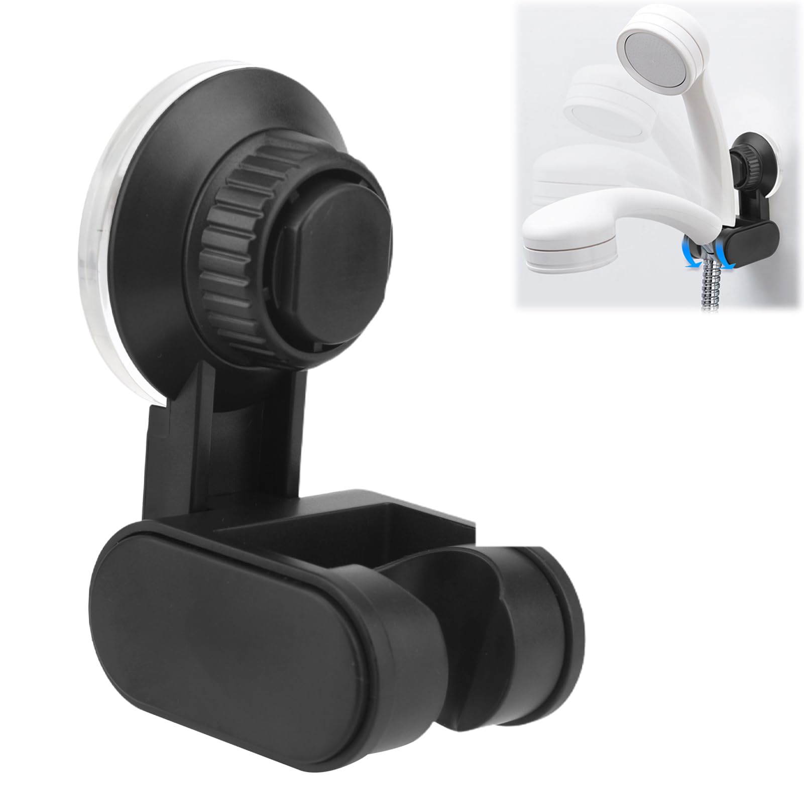 Shower Head Holder, Suction Cup Handheld Shower Head Bracket Adjustable Shower Head Support Bracket Side Hook Wall Mounted Shower Seat for Bathroom(Black)