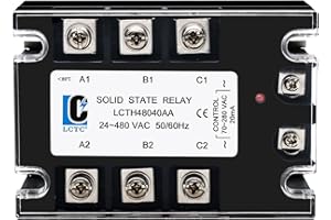 LCLCTC 3 Phase Solid State Relay SSR-40AA AC to AC (Input 70-280VAC to Output 24-480VAC) 3 Phase 30 Amp SSR(AC to AC 40A)