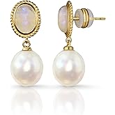 FarF&ME Pearl Gold Drop Earrings for Women,Real Freshwater White Pearl with 18K Gold Plated Opal Dangle | Hypoallergenic, Vintage Elegant Style for Wedding & Everyday.