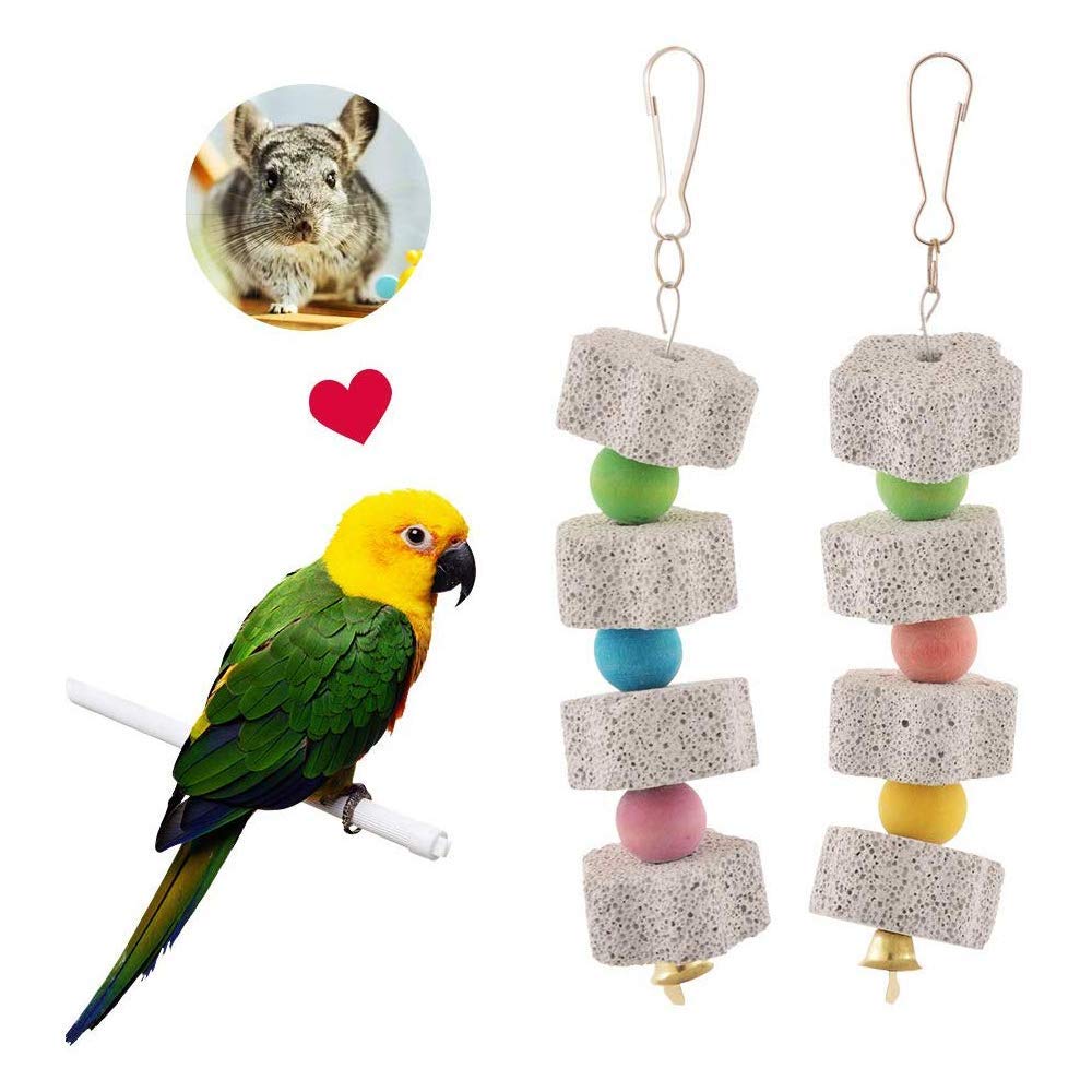 Skingwa Bird Chew Toy, Bird Parrot Beak Grinding Stone with Bell, 2 Pack (#4)