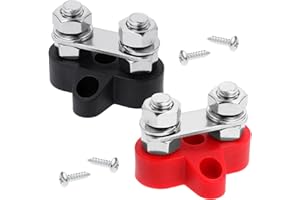 TEAAHA 2 PCS Power Distribution Block Bus Bar 12v 200a Battery Wire Terminal Block M8 Battery Distribution Block Post Positive&Negative Busbar for Auto Car Marine Boat, Red & Black Set(Dual 5/16" Stud)