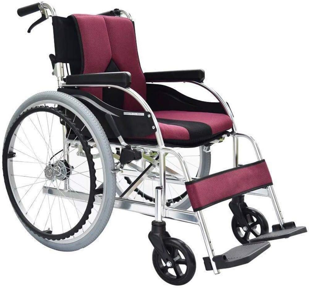 KEKEFUYUAN Lightweight Wheelchair,Foldable\Ergonomic,Load Bearing 100kg, Self Propelled Wheelchair For Old Man,Disabled,Red
