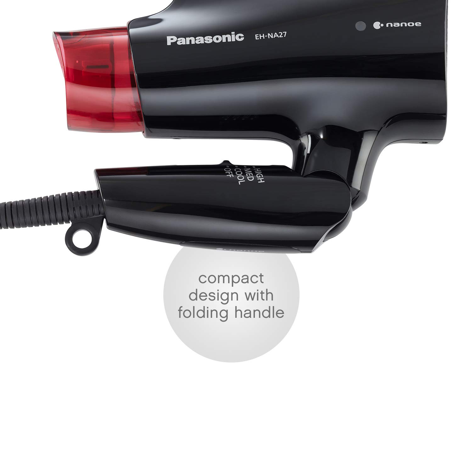 Panasonic Compact Hair Dryer with Nanoe Technology for Smoother, Shinier Hair, Includes Quick-Dry Nozzle and Folding Handle for Travel, Black, Pink EH-NA27-K: Beauty