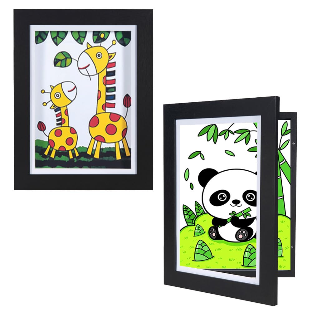 Kids Art Frames,Kids Artwork Display Frame Front Opening A4, Childrens Artwork Display Picture Wooden Frame for 50+ Pictures, Display or Hang Your Kids Artwork(Black-2Pcs)… — image 1