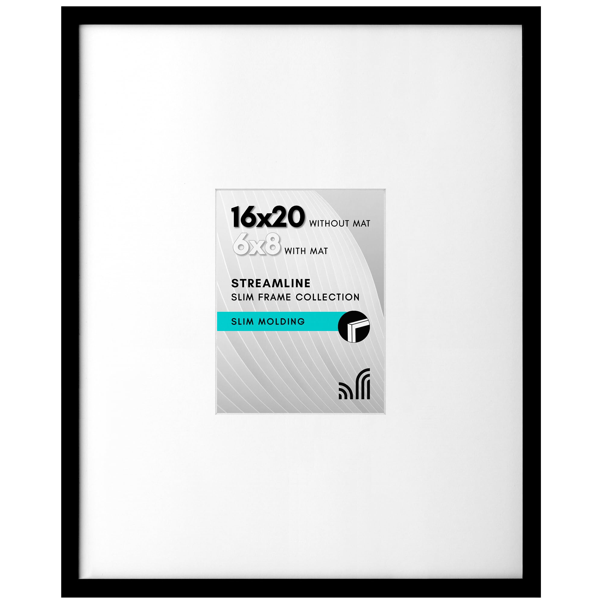 Americanflat 16x20 Picture Frame with Polished Plexiglass - Use as 6x8 Frame with Mat or Display 16x20 Photo Without Mat - Streamline Collection - Thin Border Picture Frames for Wall - Black