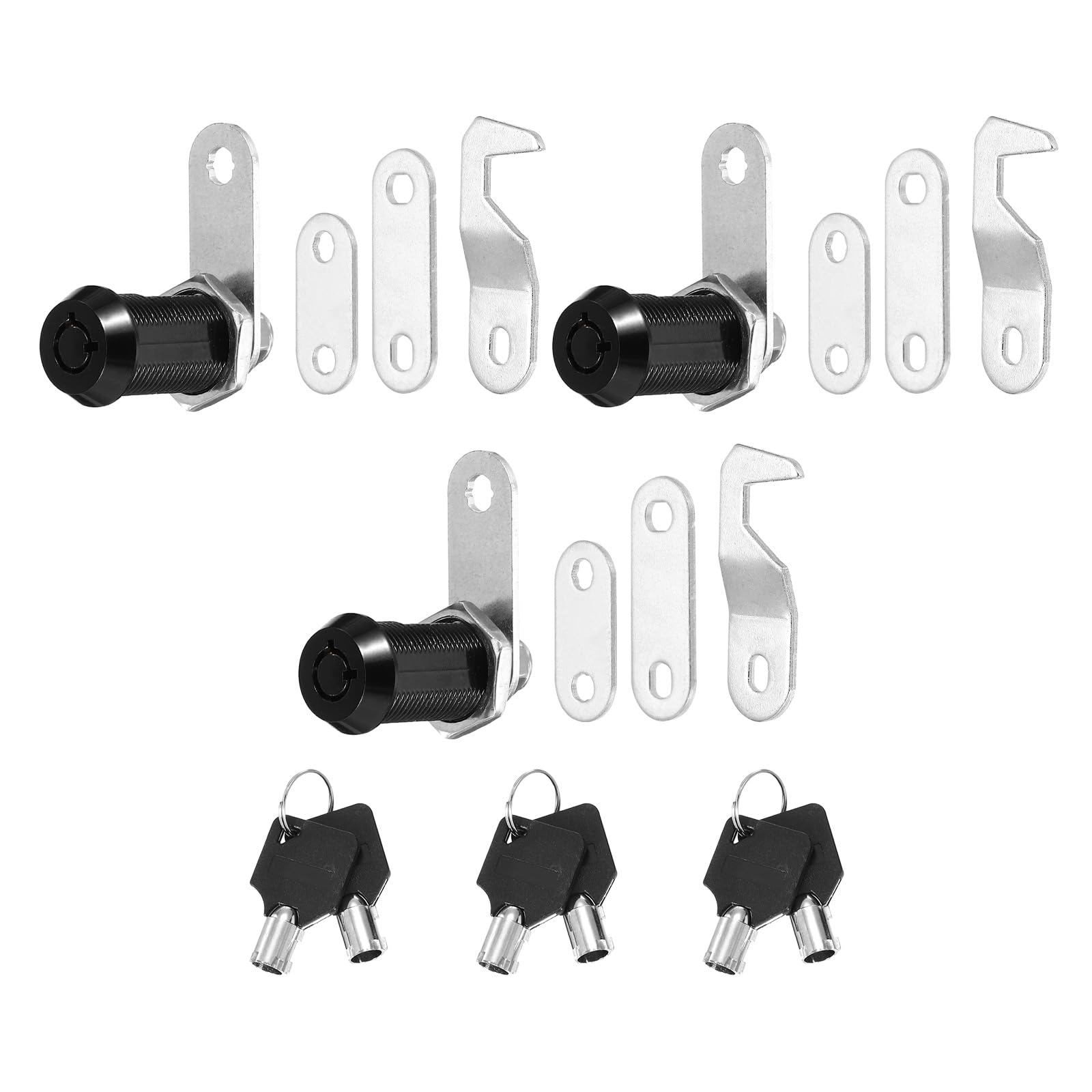 PATIKIL 1-1/8 Inch Black Cabinet Locks with Black Keys, 3 Pack Zinc Alloy Cam Lock Cylinder RV Lock Set Keyed Alike for Cabinet RV Drawer Storage Door Tool Box