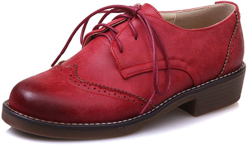 DoraTasia Women's Trendy Leather Perforated Wingtip Lace Up Low Heel Oxfords Vintage Brogues Shoes