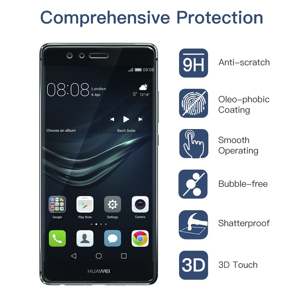 Panzerglas Schutzfolie für Huawei P9 - [2 Stück]Senisttech Huawei P9 Panzerglasfolie - 9H Härte Displayschutzfolie, Ultra Kristallklar 99% Transparenz-Schutz vor Kratzen, Öl, Bläschen