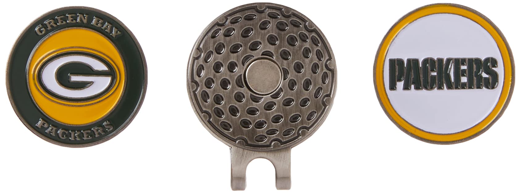 Team Golf NFL Green Bay Packers Cap Clip With 2 Golf Ball Markers Golf Cap Clip with 2 Removable Double-Sided Enamel Magnetic Ball Markers, Attaches Easily to Hats