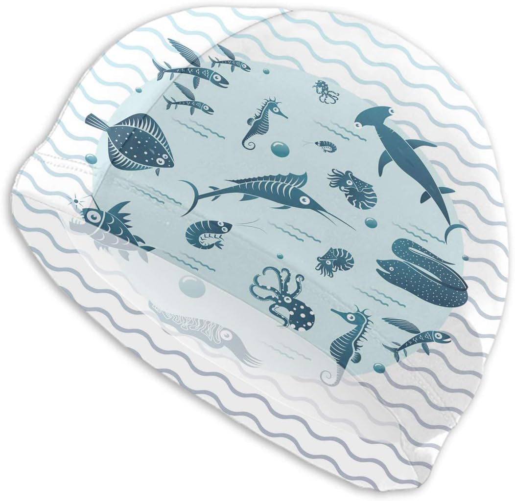 ArtSocket Adult Swim Cap Different Fishes Circle Wavy Flying Swimming Cap for Women