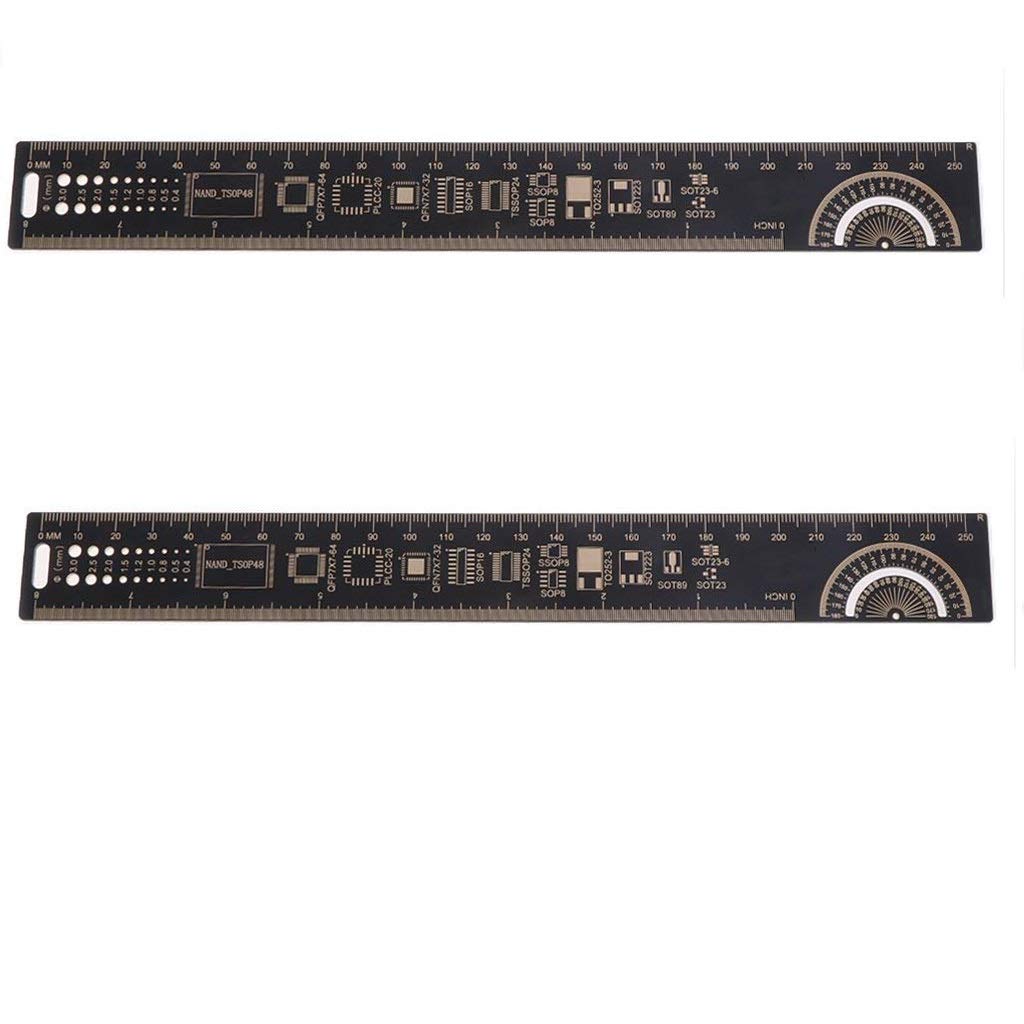 DollaTek 2PCS 25cm 10 Inch Multifunctional PCB Ruler Measuring Tool Resistor Capacitor Chip IC