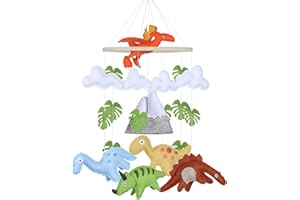 CLYMENE Dinosaur Baby Mobile for Crib | Baby Nursery Dinosaur Mobile | Gender Neutral Baby Stuff for Dinosaur Theme Nursery | Handmade Felt Hanging Dino and Mountain Room Decor for Boys & Girls