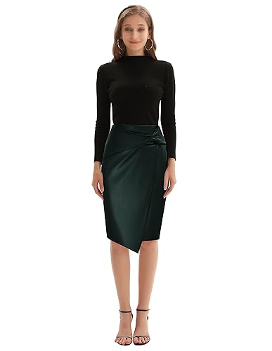Kate Kasin Women's Side Wrap Knot Leather Pencil Skirt Zip-up High