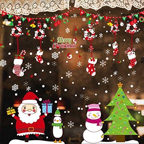 Reyqing Christmas Decoration Wall Stickers Shops Layout Window Stickers Door Stickers Santa Snowman Scene Tree