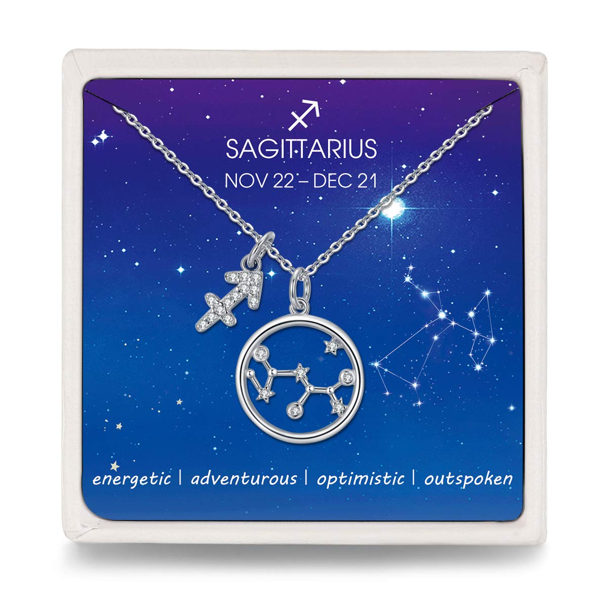 Qings Sagittarius Birthstone Necklace Zodiac Horoscope Sign Sterling Silver Pendant Wedding Bridal Jewellery — image 1