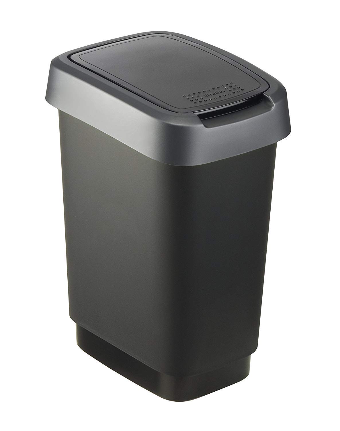 Rotho, Twist, Waste bin 10l with lid, can be used as swing or hinged lid, Plastic (PP) BPA-free, black/silver, 10l (24,8 x 18,1 x 33,0 cm)