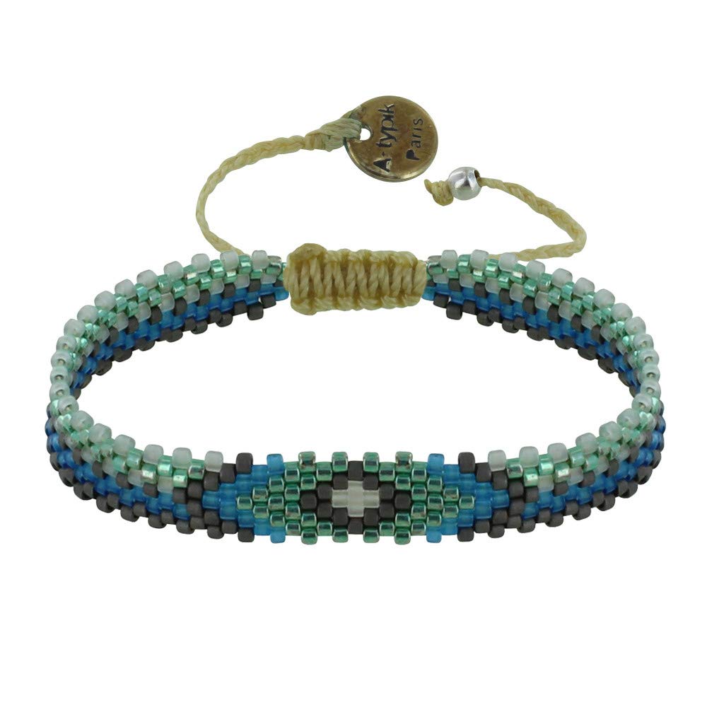 LES POULETTES BIJOUX - Bracelet Diamond Beige Cotton Link and Beads - Turquoise