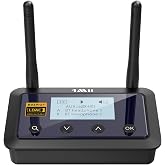 1Mii B03Pro+ Bluetooth 5.3 Transmitter Receiver w/LDAC for TV Home Stereo | Long Range Wireless Audio Adapter with Screen, Dual Link, Optical RCA 3.5mm AUX Outputs/Inputs, Soundbar Passthrough