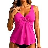 Firpearl Women's Underwire Tankini Top Only Twist V Neck Swimsuits Flowy Loose Fit Bathing Suit Tops