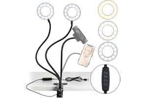 NexiGo 3.5 Inch Dual Selfie Ring Light with Moible Phone & Webcam Holder, 3-Light Modes, 10 Brightness Levels, LED Ringlight with Tripod Stand, for Live Streaming Makeup Video Conference