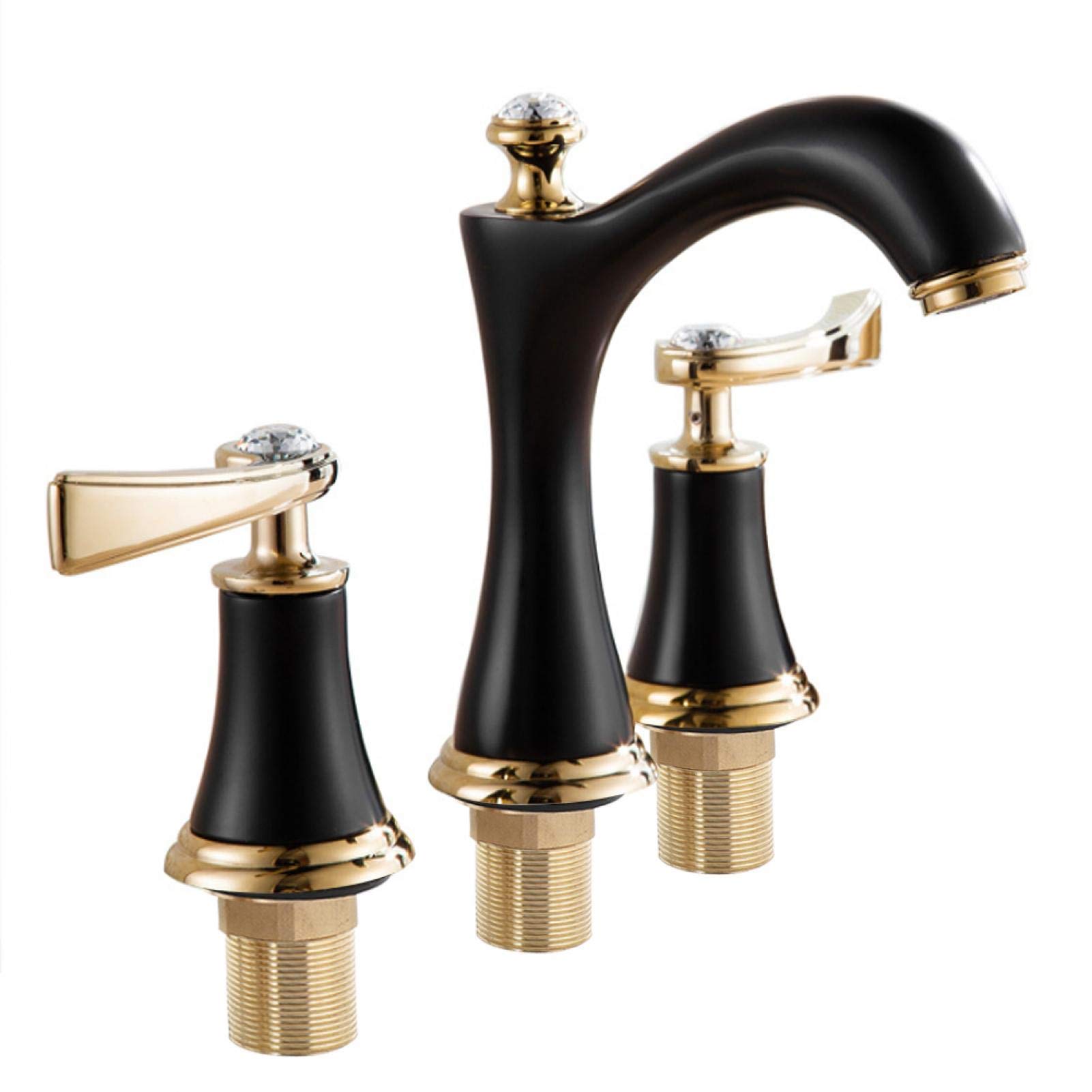 Cikonielf Faucet Full Copper Basin Faucet ThreeHole Bathroom Cabinet Split Faucet Hot and Cold Three Holes Titanium Faucet(Black Gold)