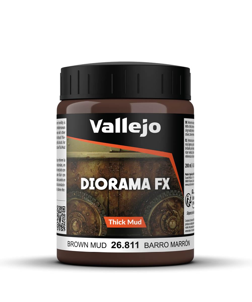 Vallejo Diorama FX Acrylic Paint, Realistic Brown Mud Texture for Terrain, Snow, Water, and Clay Models, 200ml