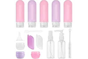 Beveetio 17 Pack Travel Bottles TSA Approved, 3OZ Leakproof Silicone Refillable Travel Size Containers for Toiletries, BPA Free Travel Accessories Tubes Cosmetic Shampoo Lotion Soap