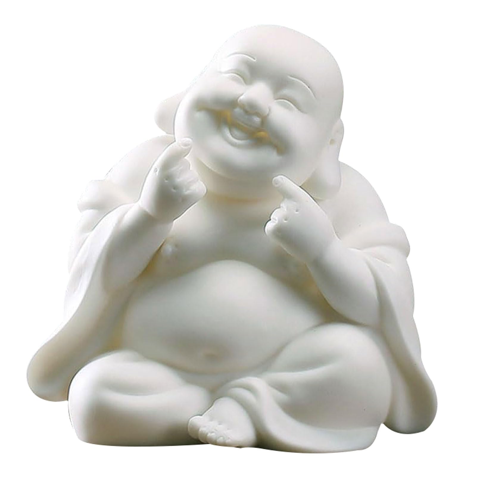 DFJLWKE Laughing Buddha Statue,Cute Maitreya Buddha Statue, Ceramic Fengshui Figurine Attract Wealth Lucky Ornament for Car,Home,Office,3.7Inch