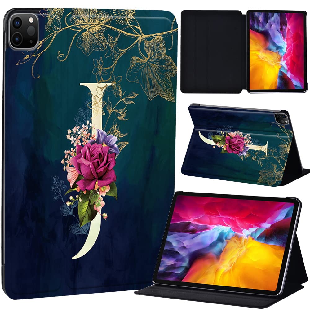 PU Leather + hard shell Ultra slim lightweight Folio Flip Tablet Stand Smart Cover Case Fit iPad Air 4 10.9" (2020) / iPad Pro 11" (2018 2020 2021) (initial letter J)