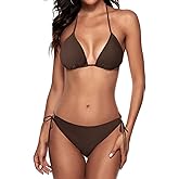 Zonsaoja Women String Bikini Set Halter Side Tie Two Piece Swimsuit Triangle Bathing Suits
