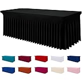Smiry Spandex Elastic Fitted Table Cloth Skirt for 6FT Rectangle Table | Stretch Washable Table Cloth, Banquet Table Cover for Wedding, Party, Indoor &amp; Trade Shows, (Black, 72Lx30Wx30H)