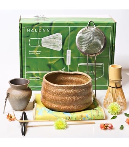 Japanese Matcha Tea Ceremony Set - Ceramic Bowl, Bamboo Whisk, Scoop, Kettle & More