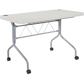 Office Star Resin Multipurpose Flip Training Table with Locking Casters for Home or Office, 4 Feet Light Gray