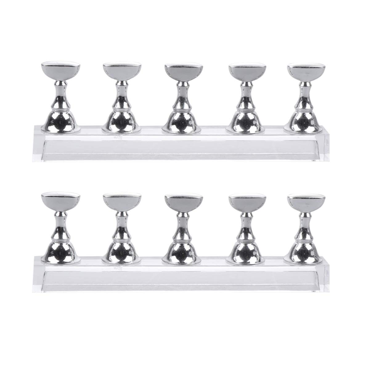 Beaupretty 2 Sets Nail Art Display Stand Acrylic Fingernail Tips Holders Training Finger Practice Display Stand Magnetic Crystal Holder for False Nails Tips (Silver)