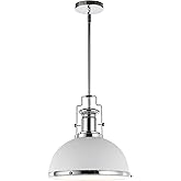 JONATHAN Y 13" Chrome/White Modern Industrial Iron LED Dome Pendant Light, Adjustable Hanging Fixture for Kitchen Island or E