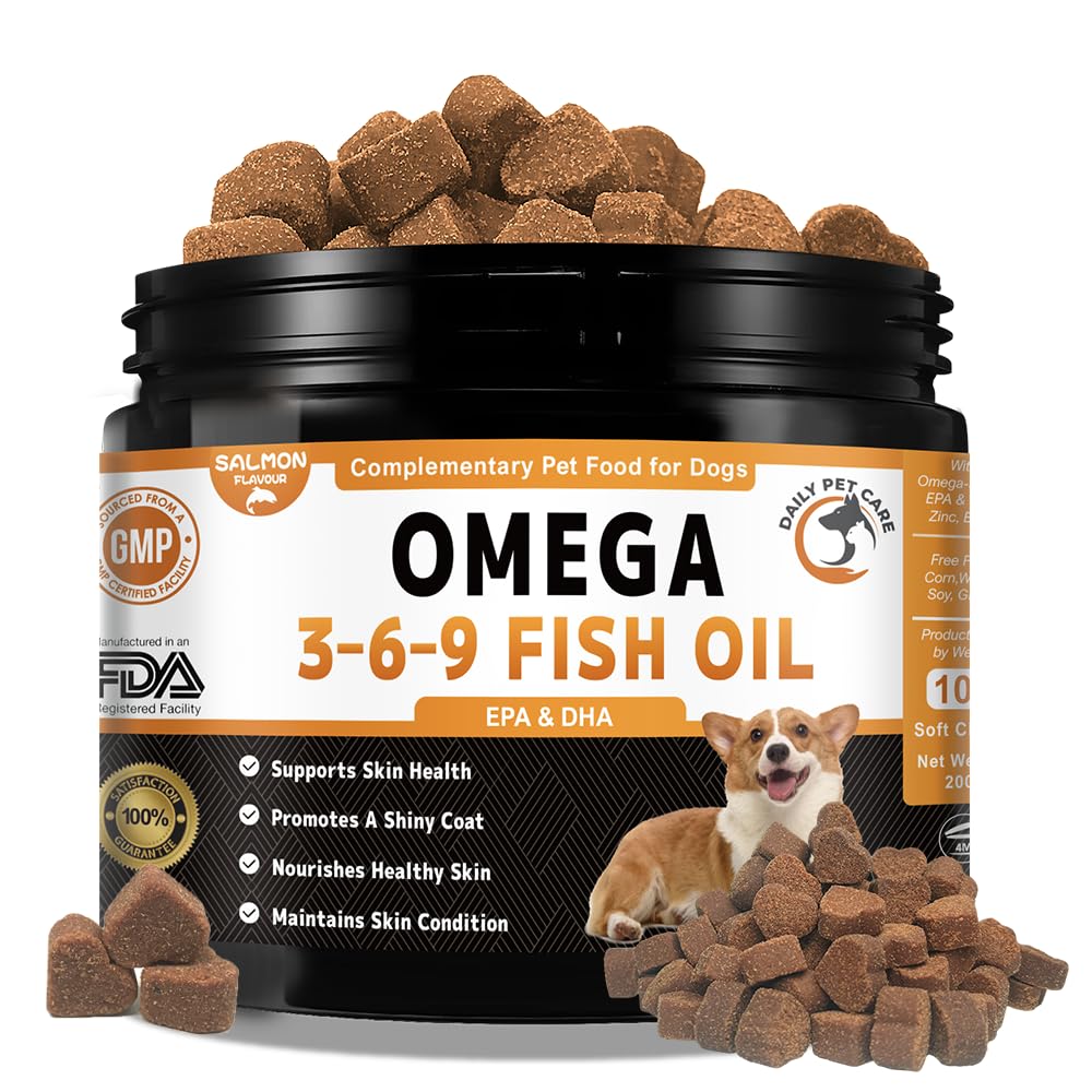 Omega 3 for Dogs UK - Salmon Oil Chews with EPA & DHA | Itchy Skin Relief & Allergy Support | Dog Skin & Coat Supplement | 100 Soft Chews