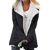 Acelitt Womens Lapel Sherpa Jackets Coats Outerwear with Pockets, S-XXL