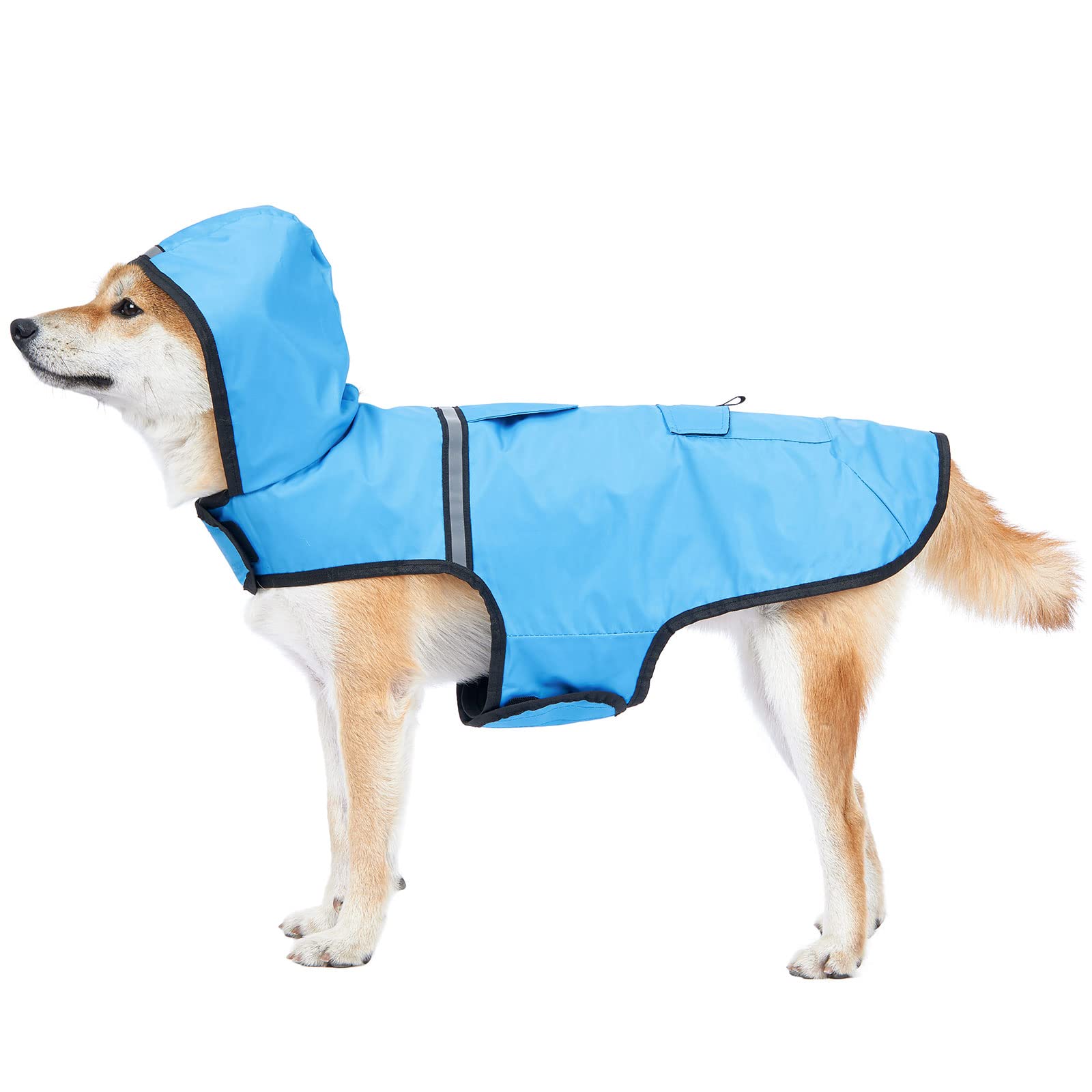 KoKoBin Waterproof Dog Reflective Jacket for Dogs with Hood Neck Hole with Hood Super Light and Breathable Waterproof for Medium and Large Dogs(Blue,L)